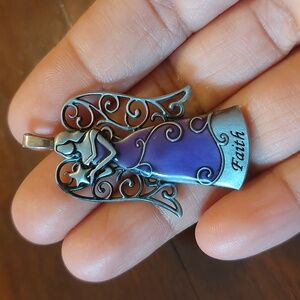 Gantz FAITH Purple Enamel Scrolled Wings Pewter Angel Pendant